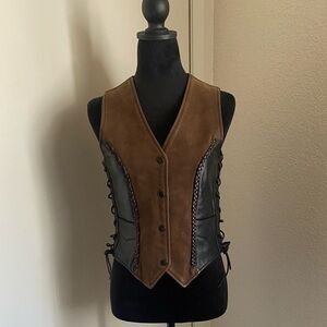 Leather Brown and Black Women's Biker Vest XS